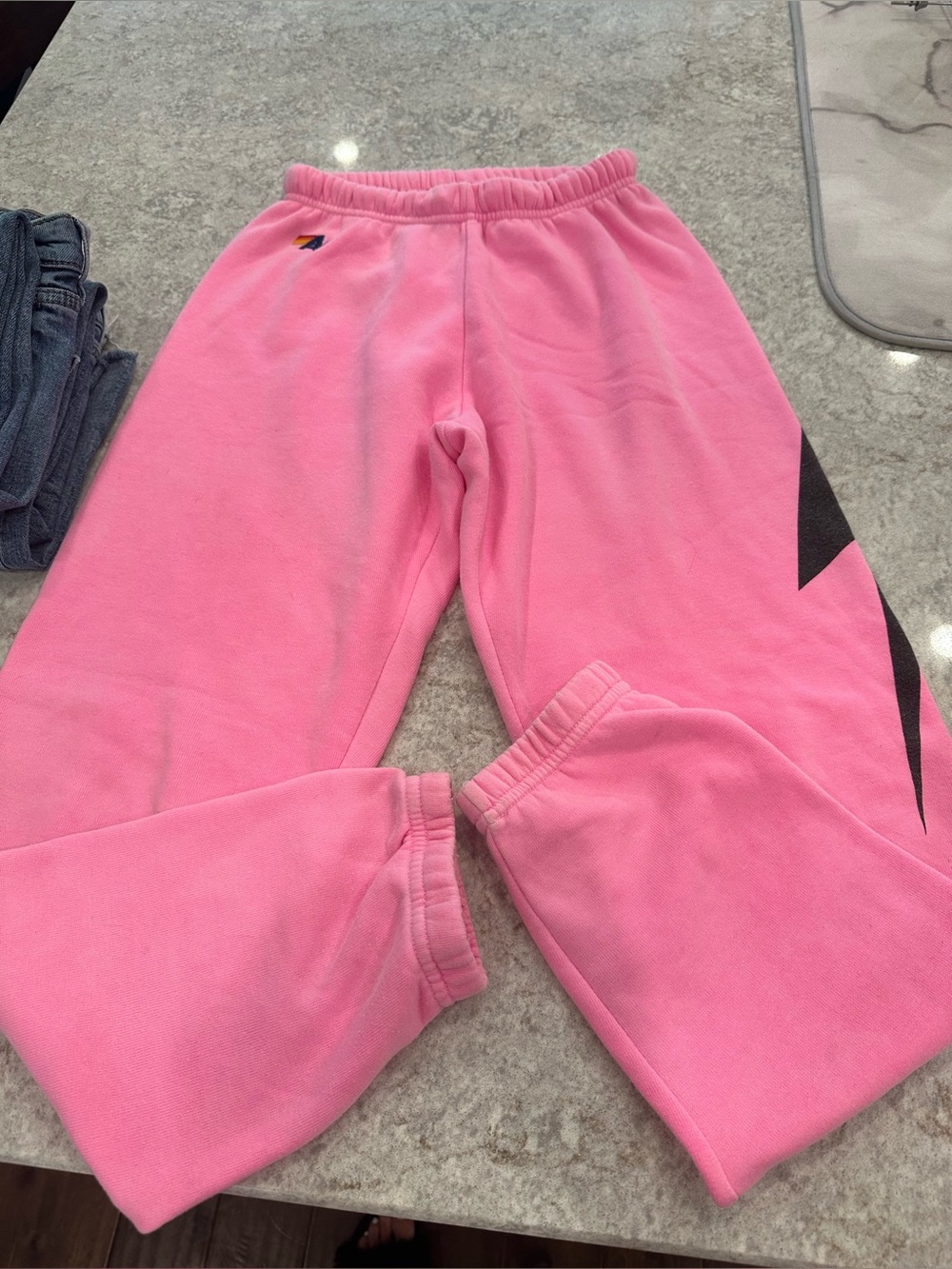 Aviator Nation Pink Sweatpants with Black Chevron Accent